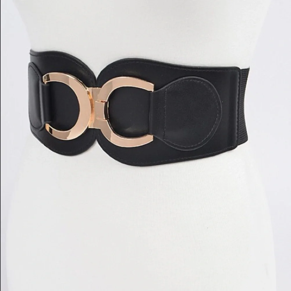 Plus Size Chunky Black Leather & Gold Metal Statement Belt